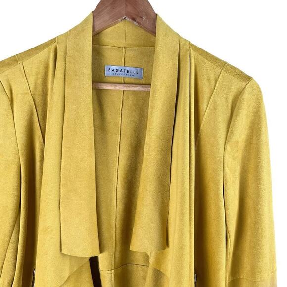 Bagatelle Faux Suede Drape Moto Jacket Blazer Open Front Yellow,‎ Size Small - Picture 3 of 15
